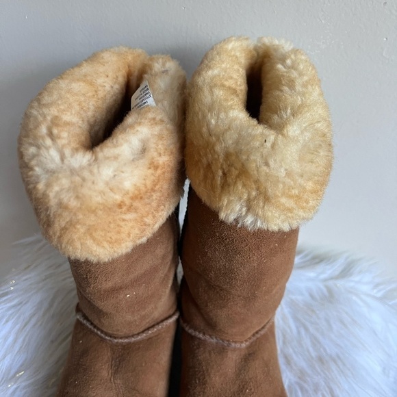 LL Beans brown leather fur lined boots shoes size 6M - Picture 12 of 14